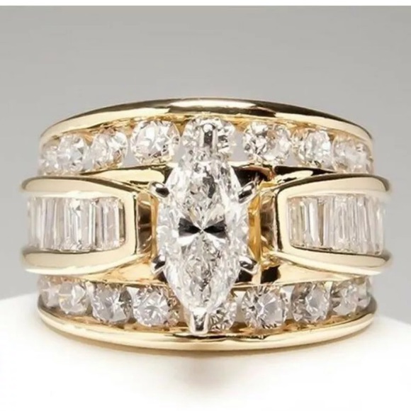 18k Yellow Gold Plated Women Ring White Sapphire - Picture 4 of 6